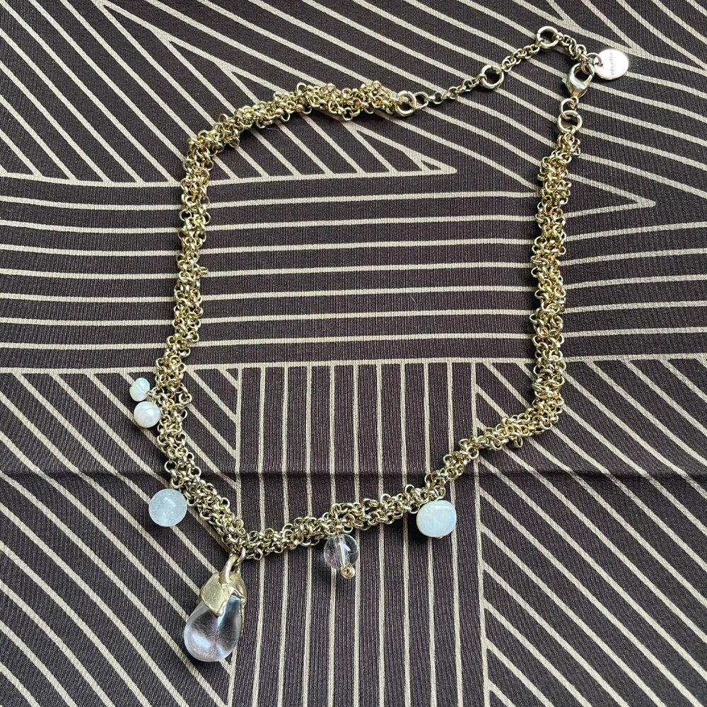 ​ANITA BERISHA Droplet gold-plated, pearl and crystal necklace
